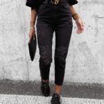 Spodnie jeansowe damskie z przetarciami Verti Ola Voga czarne