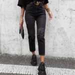 Spodnie jeansowe damskie z przetarciami Verti Ola Voga czarne