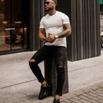 Spodnie jeansowe męskie z przetarciami Massino Ola Voga czarne