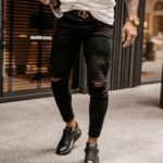 Spodnie jeansowe męskie z przetarciami Massino Ola Voga czarne