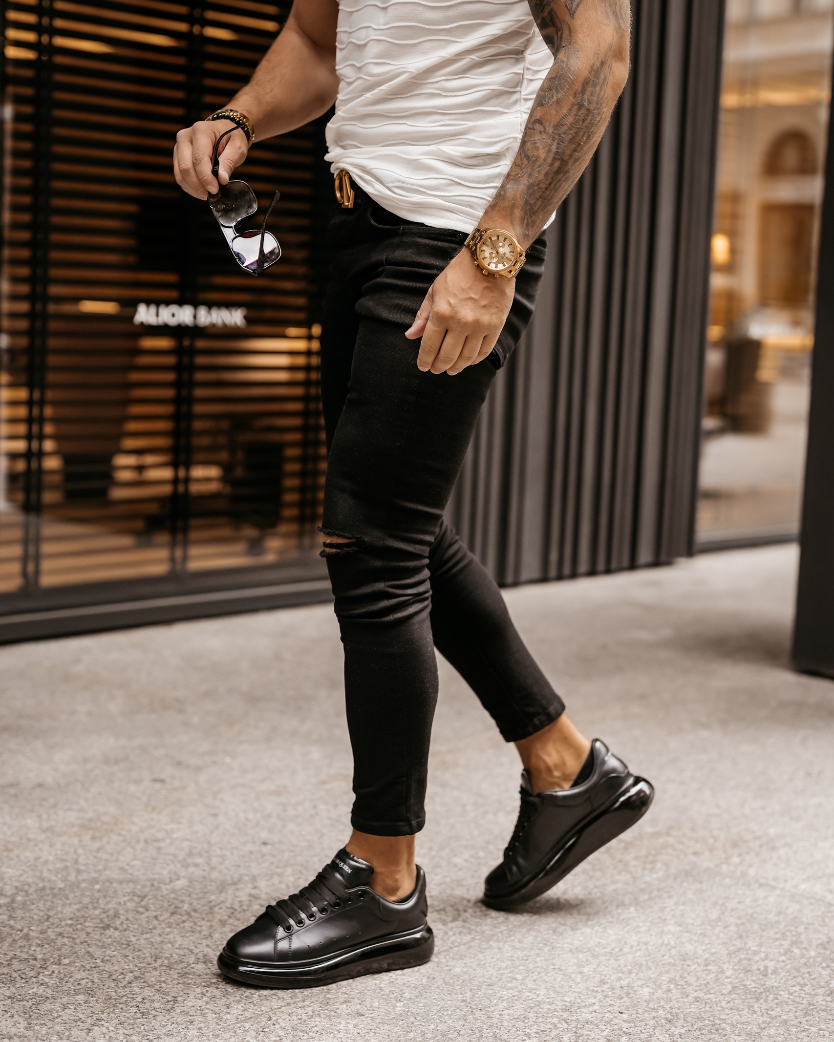 Spodnie jeansowe męskie z przetarciami Massino Ola Voga czarne