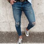 Spodnie jeansowe męskie z przetarciami Look Ola Voga niebieskie