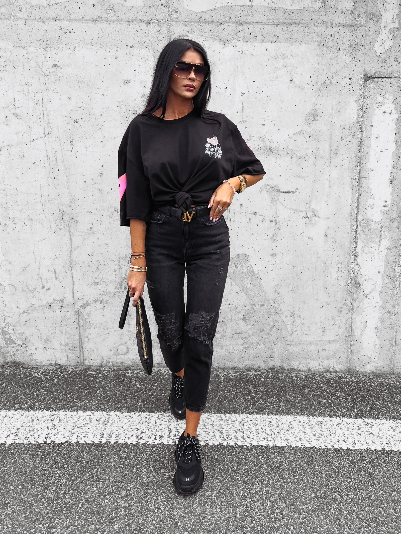 T-shirt bawełniany unisex różowy nadruk Sirty Ola Voga czarny