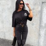 T-shirt bawełniany unisex różowy nadruk Sirty Ola Voga czarny