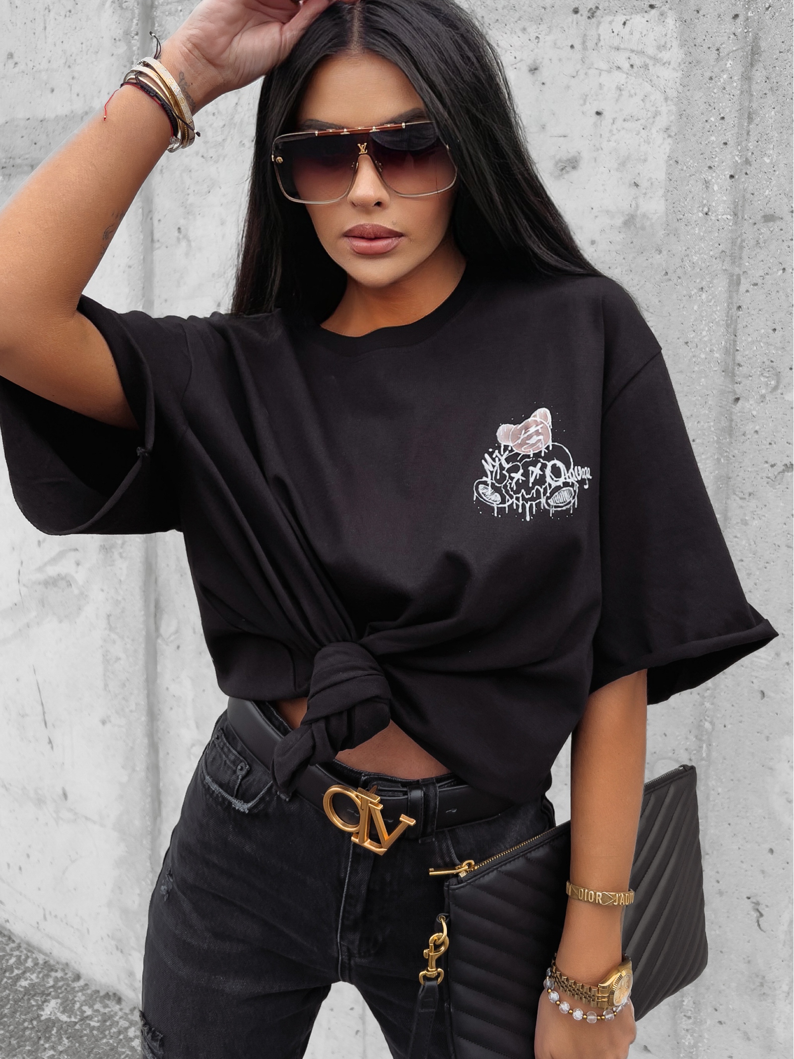 T-shirt bawełniany unisex różowy nadruk Sirty Ola Voga czarny