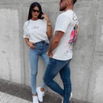 T-shirt damski bawełniany oversize z nadrukiem Rosu Ola Voga ecru