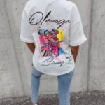 T-shirt damski bawełniany oversize z nadrukiem Rosu Ola Voga ecru