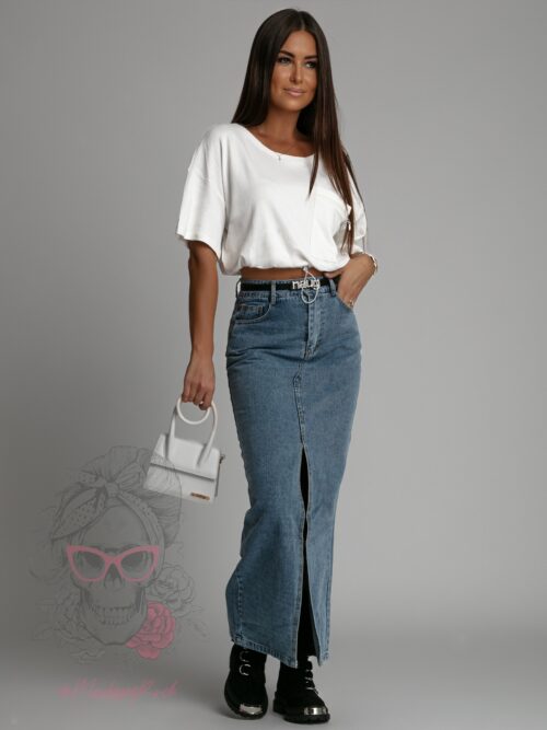 T-shirt oversize top z kieszonką YouRock biały