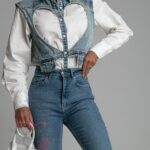 Koszula z kamizelką jeansową Acid biała