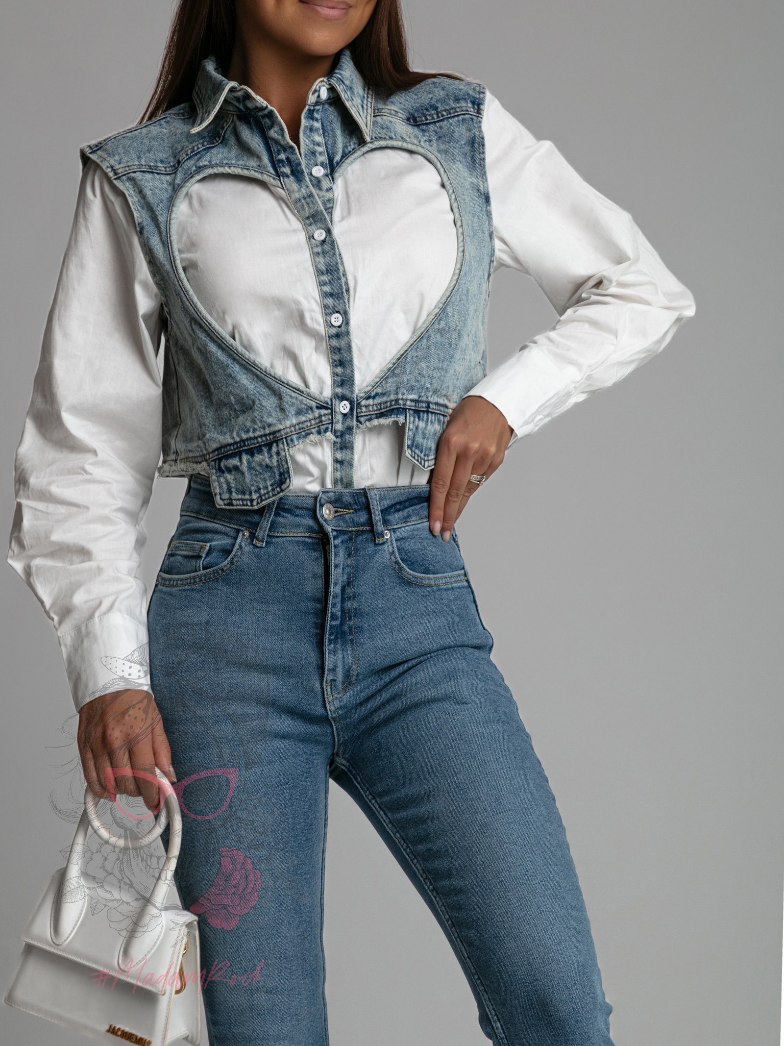 Koszula z kamizelką jeansową Acid biała