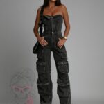 Kombinezon jeansowy Juddy przecierany szary