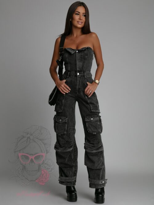 Kombinezon jeansowy Juddy przecierany szary