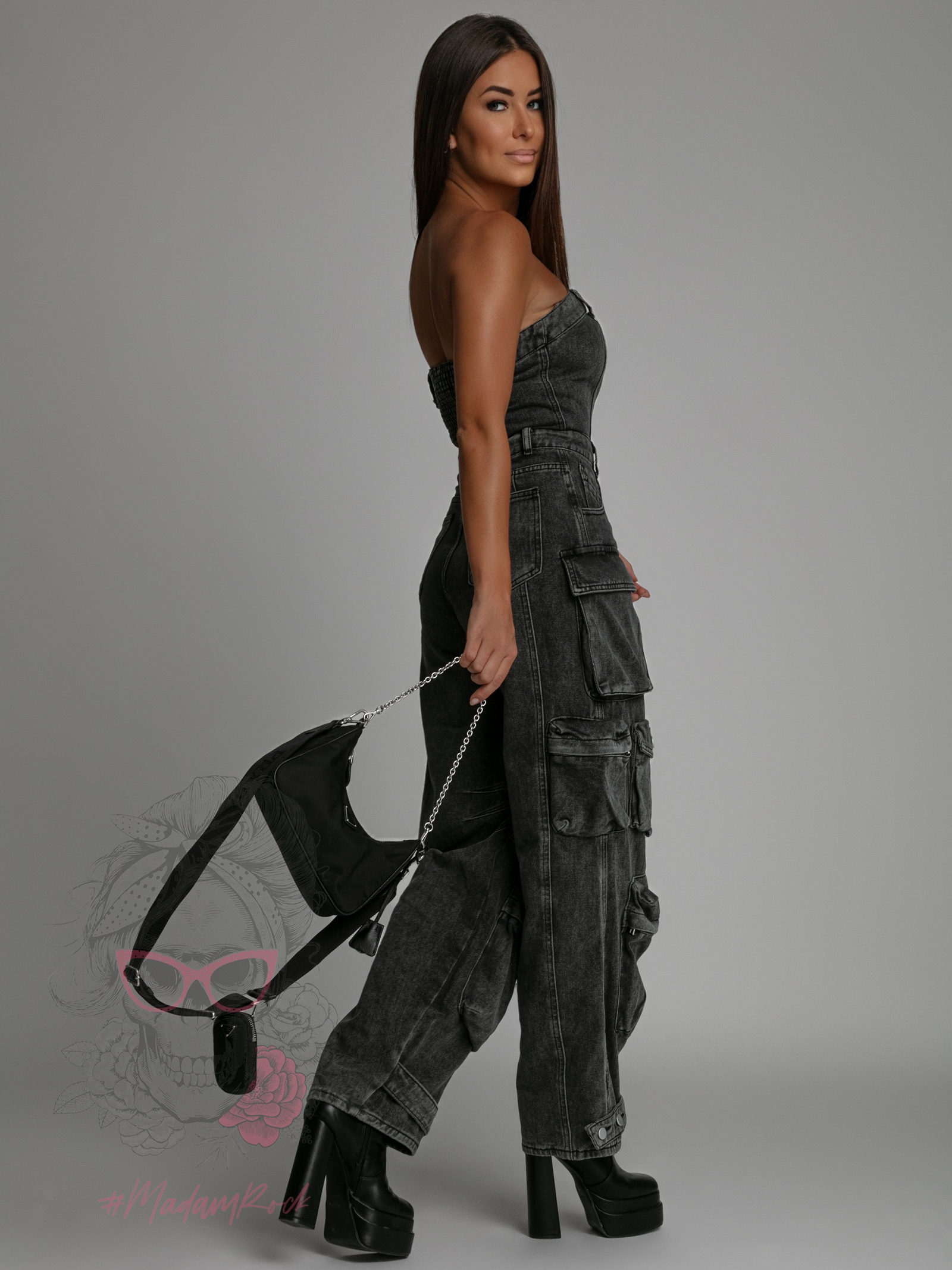 Kombinezon jeansowy Juddy przecierany szary