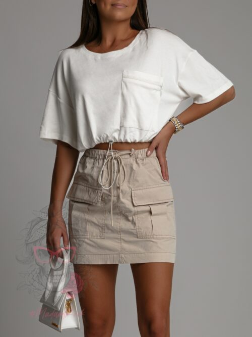 Crop top ze ściąganiem w pasie YoYo biały