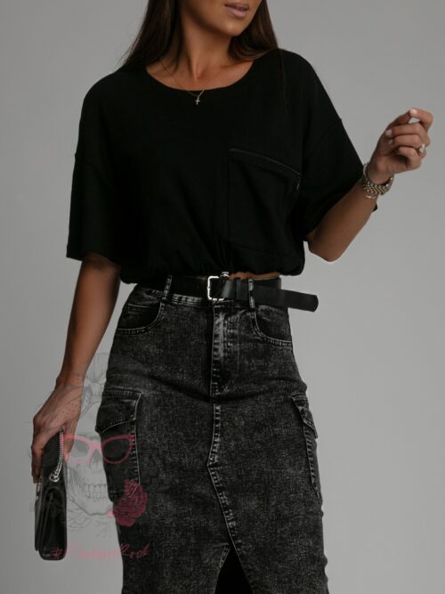 Crop top ze ściąganiem w pasie YoYo czarny