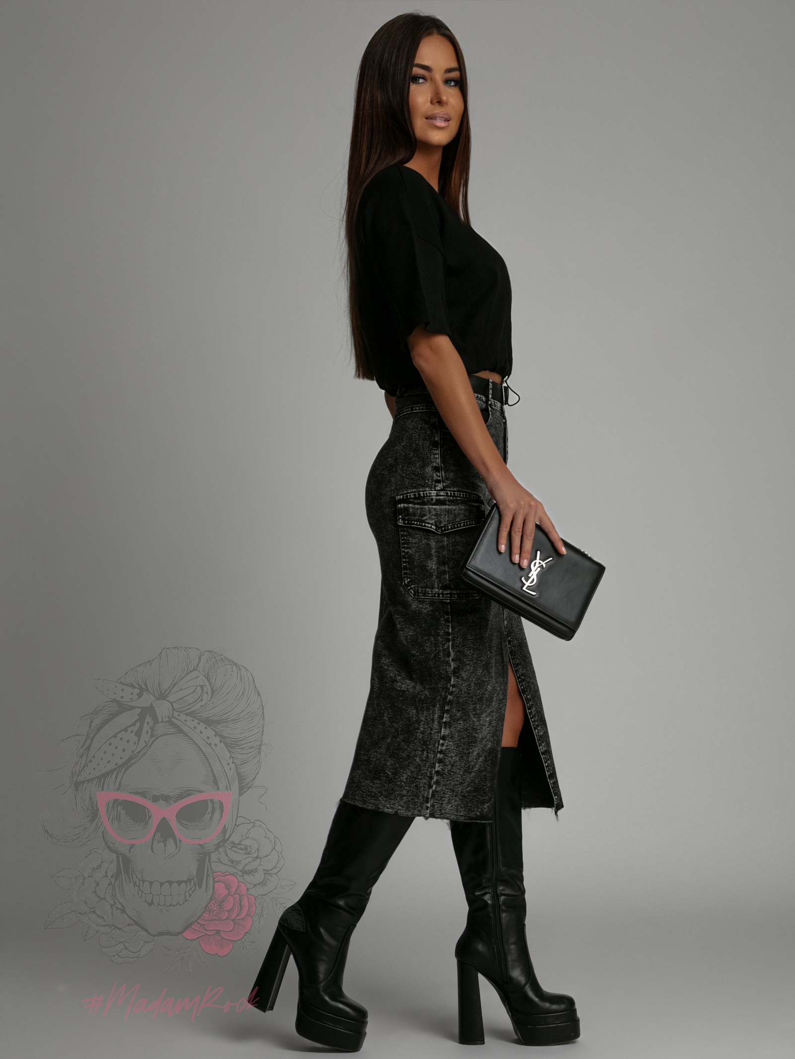 Crop top ze ściąganiem w pasie YoYo czarny Crop top ze ściąganiem w pasie YoYo czarny