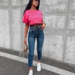 T-shirt bawełniany z haftem Varte Ola Voga różowy