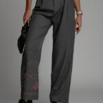 Spodnie eleganckie z paskiem Cante szare