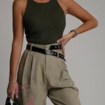 Spodnie eleganckie z paskiem Cante khaki