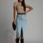 Spódnica jeansowa z kieszeniami Reti j. niebieska