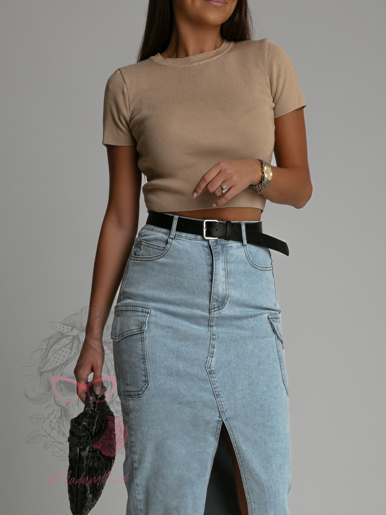 Spódnica jeansowa z kieszeniami Reti j. niebieska