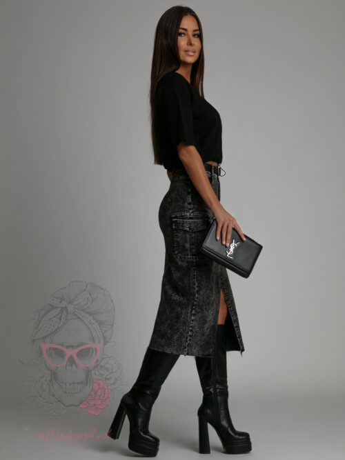 Spódnica jeansowa z kieszeniami Reti szara