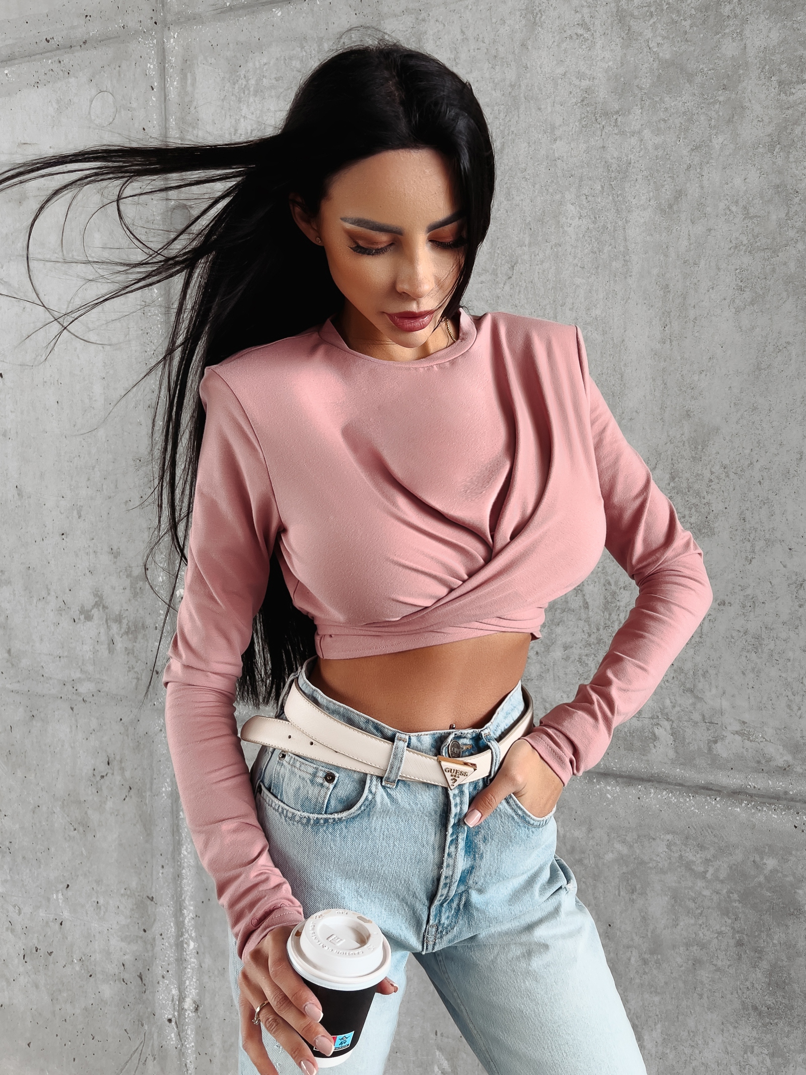 Bluzka elastyczna z marszczeniem Jona Ola Voga brudny róż Bluzka elastyczna z marszczeniem Jona Ola Voga brudny róż