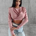 Bluzka elastyczna z marszczeniem Jona Ola Voga brudny róż