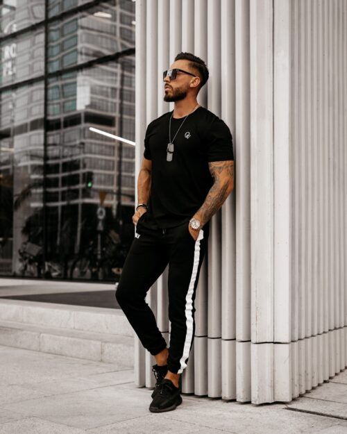 T-shirt bawełniany męski z haftem Dor Ola Voga czarny