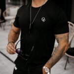 T-shirt bawełniany męski z haftem Dor Ola Voga czarny