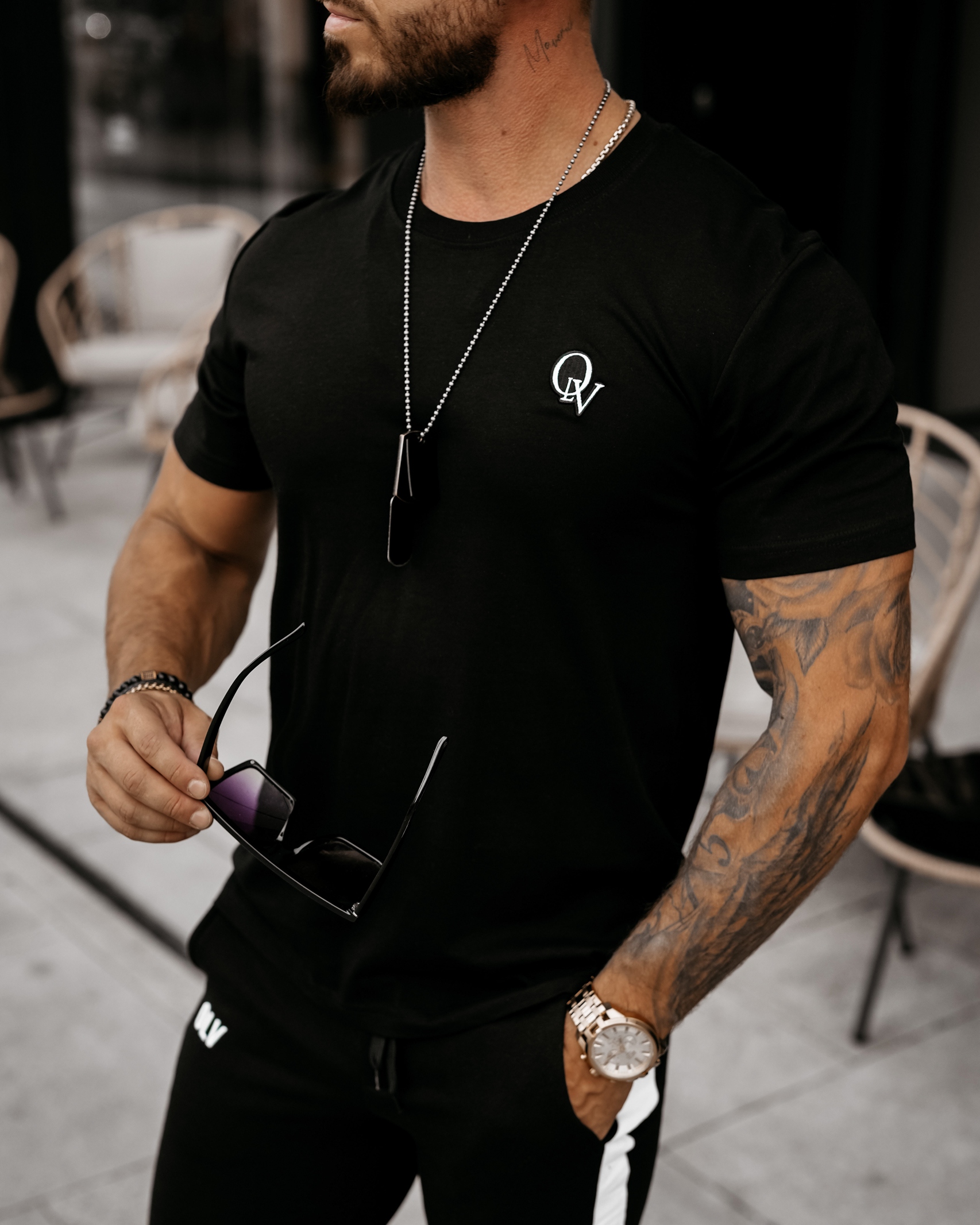 T-shirt bawełniany męski z haftem Dor Ola Voga czarny