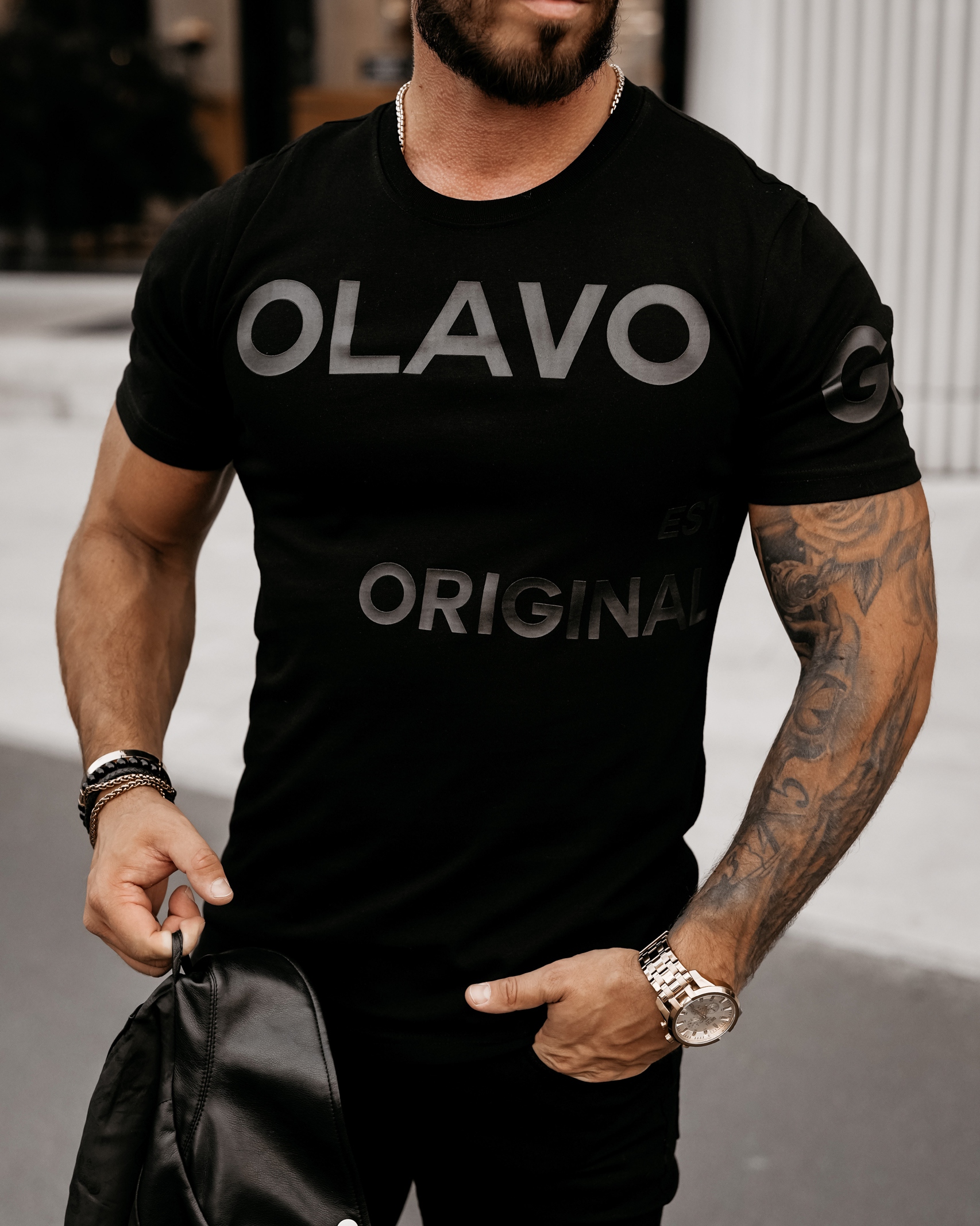 T-shirt bawełniany męski z nadrukiem Bur Ola Voga czarny T-shirt bawełniany męski z nadrukiem Bur Ola Voga czarny