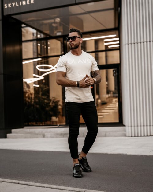 T-shirt bawełniany męski z nadrukiem Bur Ola Voga beżowy