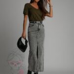 Spódnica jeansowa maxi Slopi dekatyzowana szara