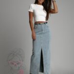 Spódnica jeansowa maxi Slopi dekatyzowana j.niebieska