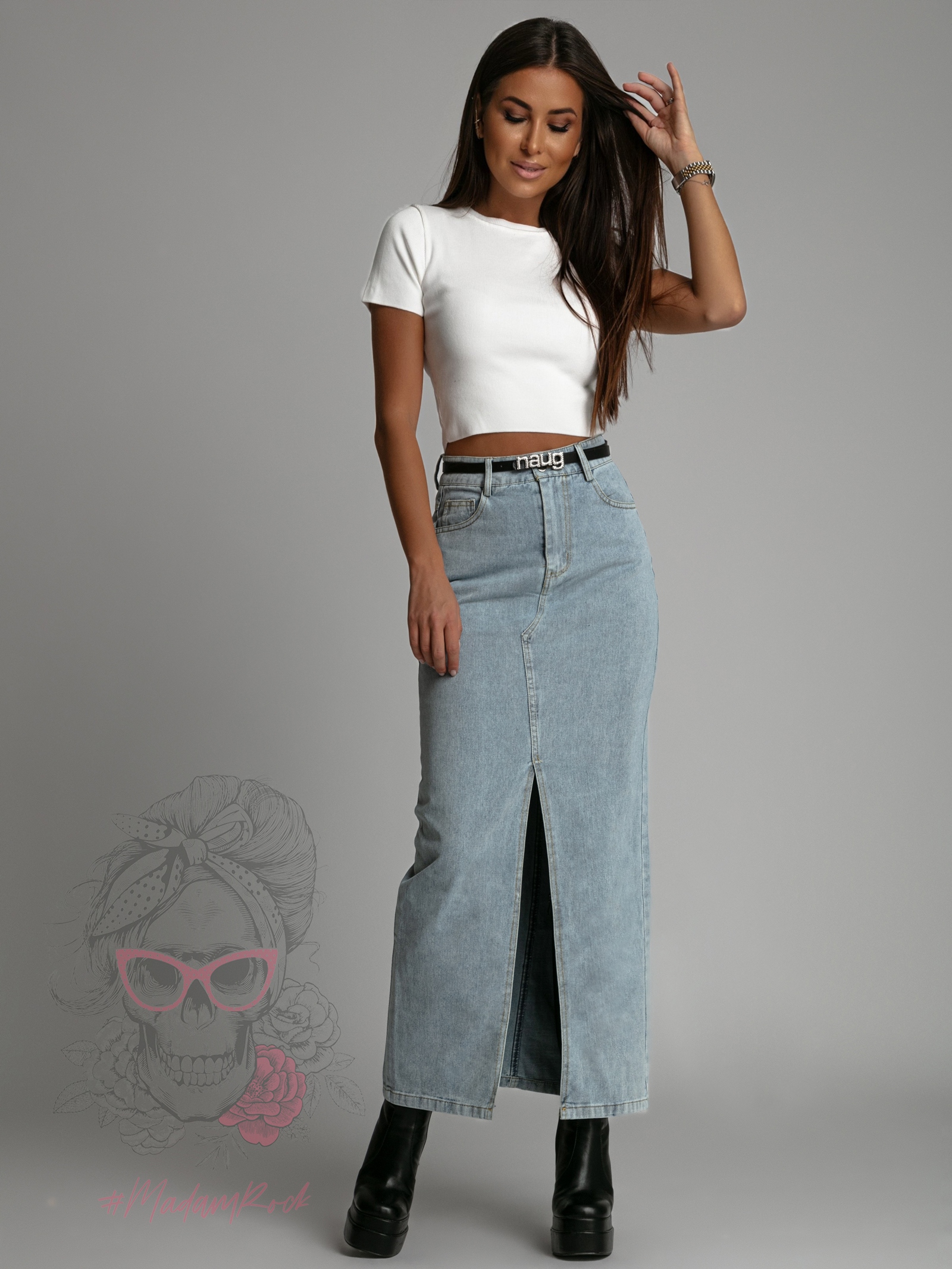 Spódnica jeansowa maxi Slopi dekatyzowana j.niebieska