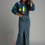 Spódnica jeansowa maxi Attri dekatyzowana granat