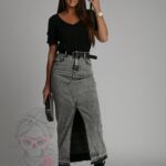 Spódnica jeansowa maxi Attri dekatyzowana czarna