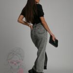 Spódnica jeansowa maxi Attri dekatyzowana czarna