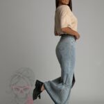 Spódnica jeansowa maxi Attri dekatyzowana j.niebieska