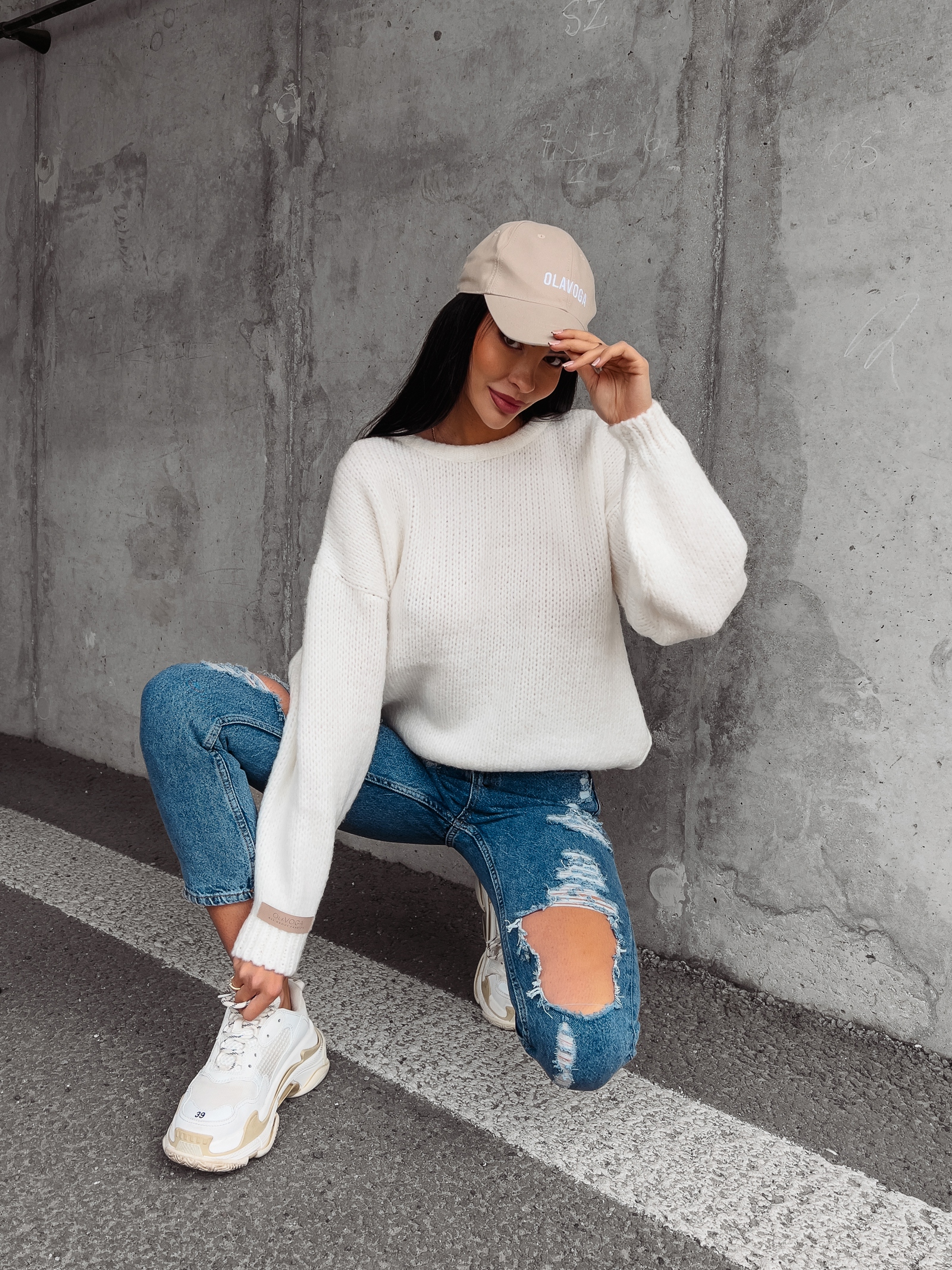 Sweter oversize Camel Ola Voga ecru