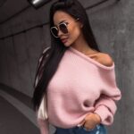 Sweter oversize Camel Ola Voga pudrowy róż