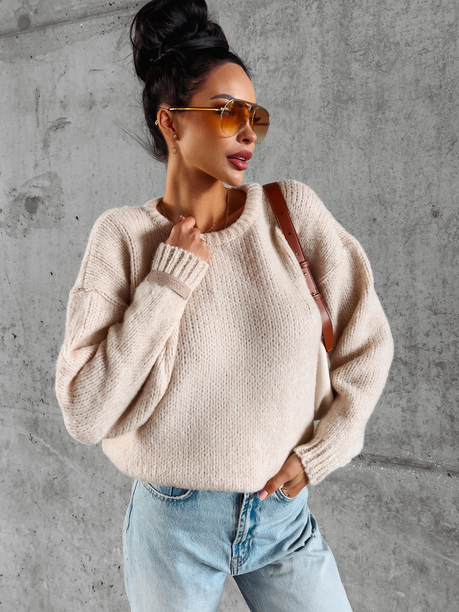 Sweter oversize Camel Ola Voga beżowy