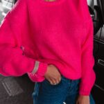 Sweter oversize Camel Ola Voga neonowy róż