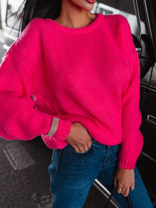 Sweter oversize Camel Ola Voga neonowy róż