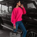Sweter oversize Camel Ola Voga neonowy róż
