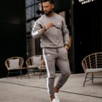 Komplet dresowy męski z lampasami Eton Ola Voga szary