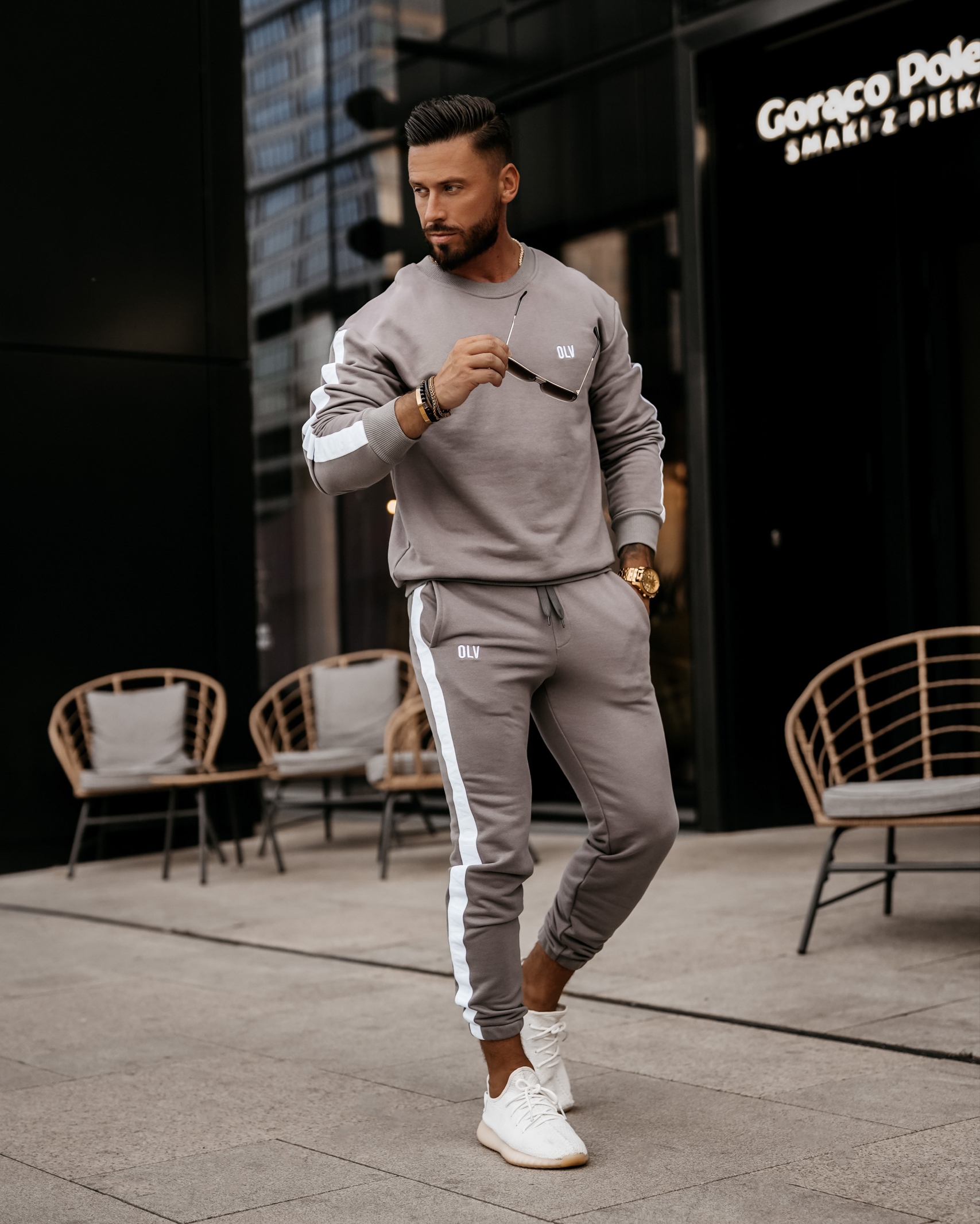 Komplet dresowy męski z lampasami Eton Ola Voga szary
