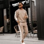 Komplet dresowy męski z lampasami Eton Ola Voga beżowy