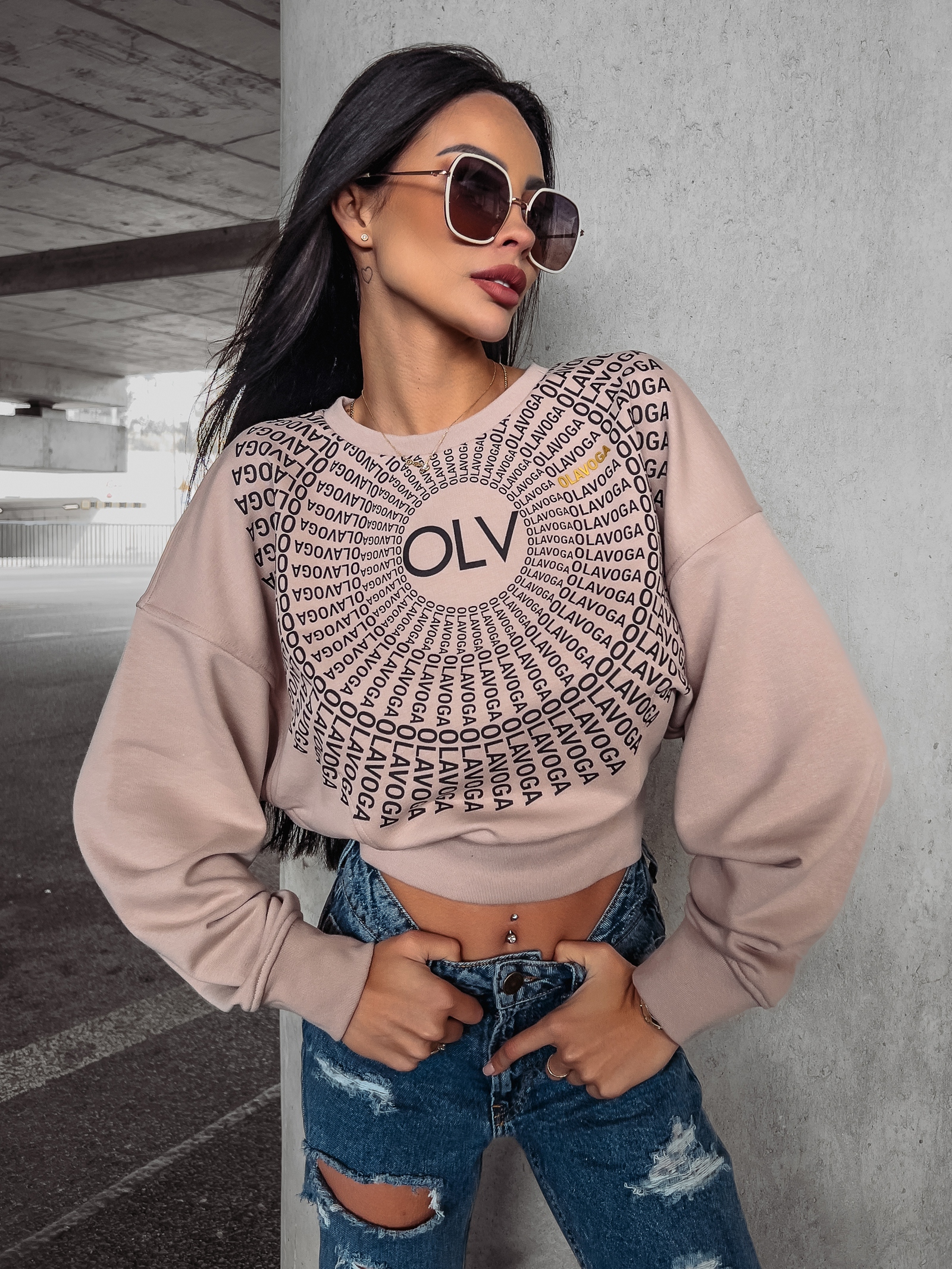 Bluza damska bawełniana logowana Tanes Ola Voga beżowa Bluza damska bawełniana logowana Tanes Ola Voga beżowa